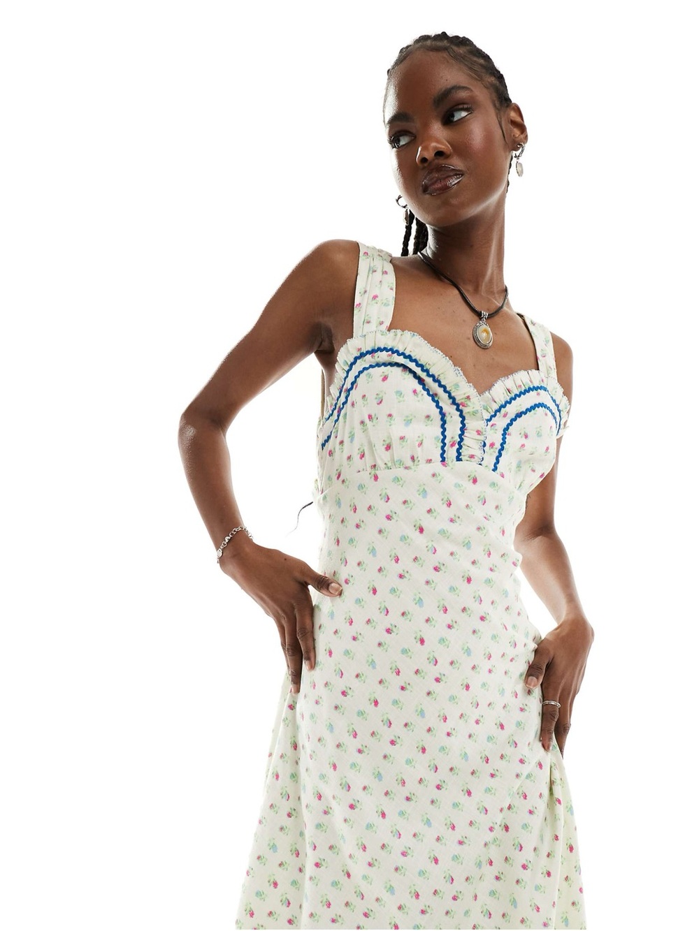 Free People Sweet Hearts Floral Sleeveless Cotton Midi Dress Western Medium NWT - Picture 3 of 17